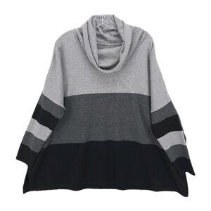 KARVINEN Finland 100% Fine Merino Wool Sweater Colorblock Cowl Neck ONE SIZE